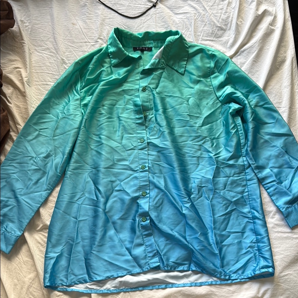 Gradient Blue Button-Up Women's Top